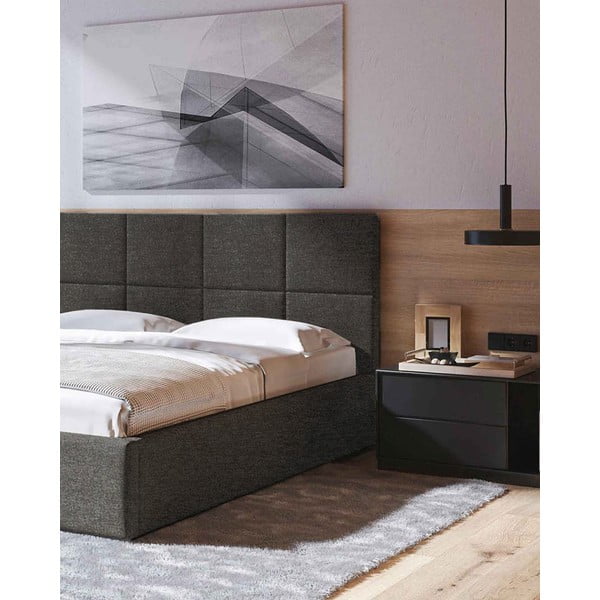 Antracīta pelēka polsterēta divvietīga gulta ar veļas kasti un redelēm 180x200 cm Bufo – MESONICA-image-4