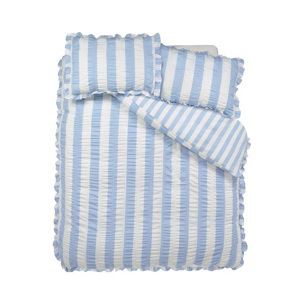 Zila divguļamā gultas veļa 200x200 cm Seersucker Frill Stripe – Catherine Lansfield