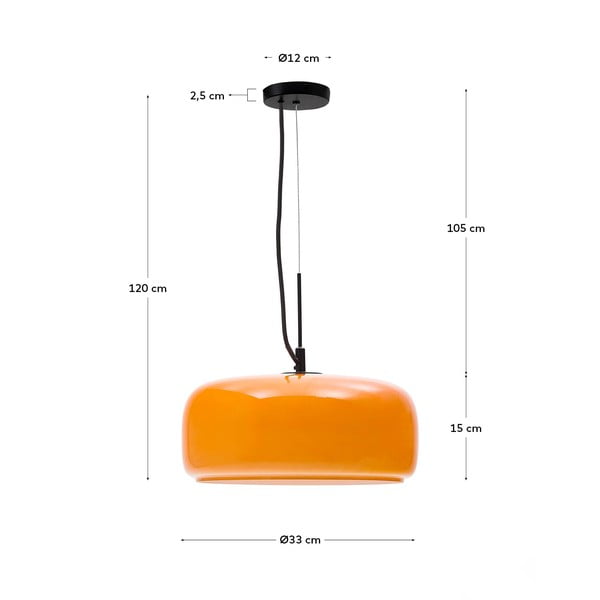 Oranža LED piekaramā lampa ar stikla abažūru ø 38 cm Reig – Kave Home-image-4