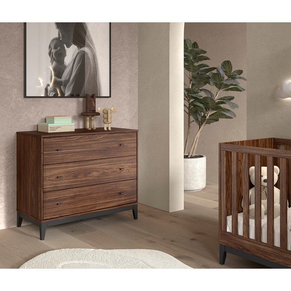 Tumša dabīga toņa kumode ar riekstkoka imitāciju 100x89x55 cm Ilyas – Vipack-image-1