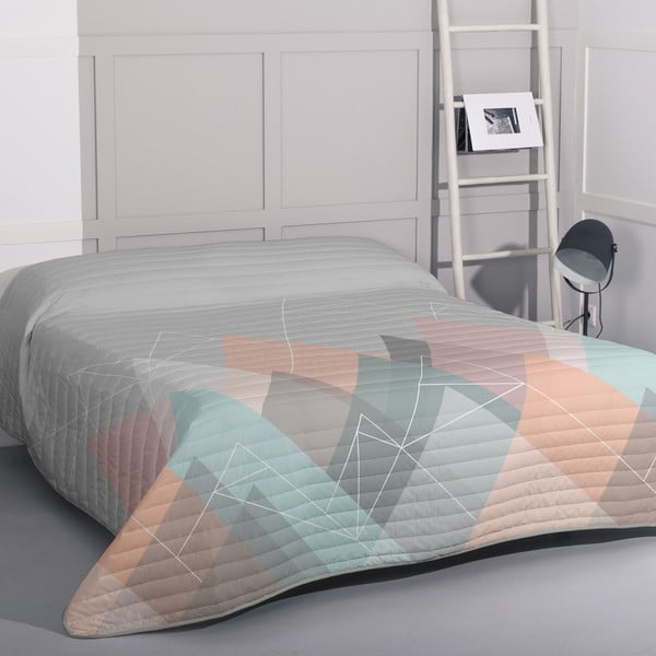 Rozā/pelēks kokvilnas stepēts gultas pārklājs 180x260 cm Range – Blanc-image-1