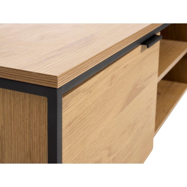 Dabīga toņa TV galdiņš ar ozolkoka imitāciju 155x55x45 cm Cesura – Unique Furniture-image-4