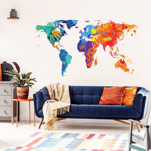Sienas uzlīme Ambiance Sienas uzlīme Worlds Map Design akvarelis, 40 x 70 cm