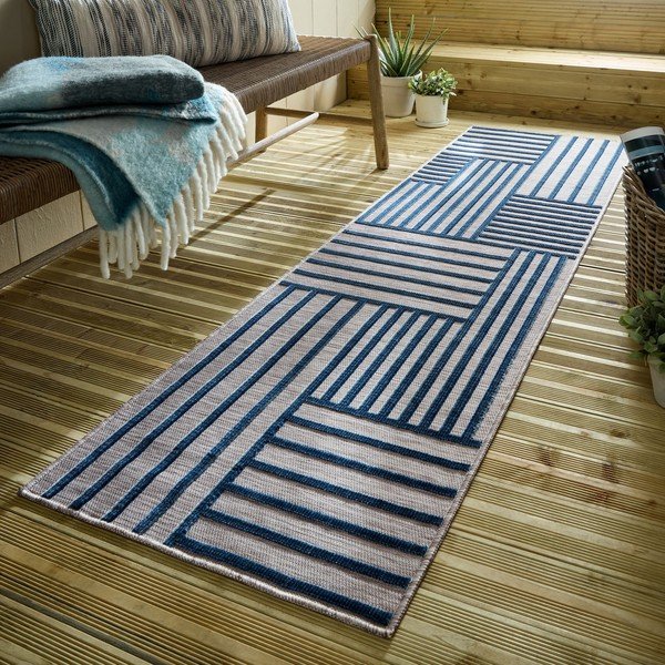 Tumši zils iekštelpu un āra paklājs 66x230 cm Vigo Blocks – Flair Rugs-image-1