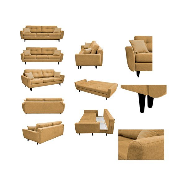 Dzeltens trīsvietīgs izlaižams dīvāns ar melnām kājām Mazzini Sofas Jasmin-image-2
