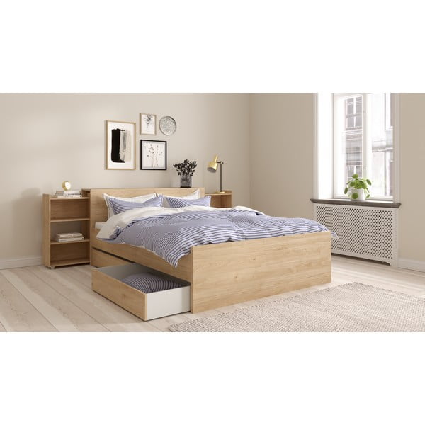 Dabīga toņa divvietīga gulta ar ozolkoka imitāciju bez režģa 140x200 cm Naia – Tvilum-image-4