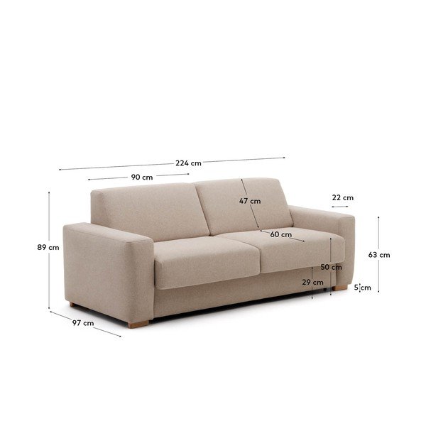 Bēšs izvelkamais dīvāns 224 cm Anley – Kave Home-image-4