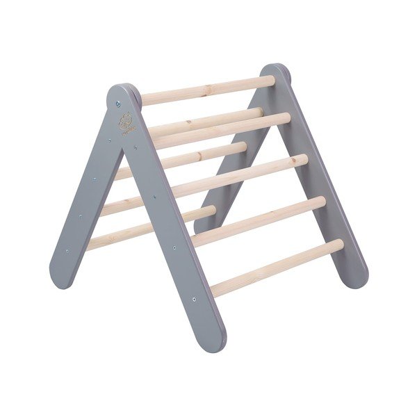 Pelēks priedes masīvkoka kāpelēšanas trijstūris 60x60x60 cm Montessori – Meowbaby