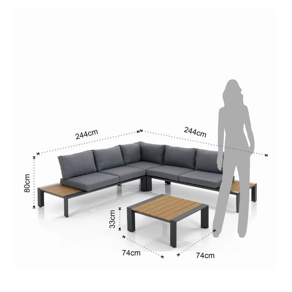 Pelēks/dabīga toņa alumīnija dārza atpūtas komplekts 4 personām Skorpios – Tomasucci-image-4