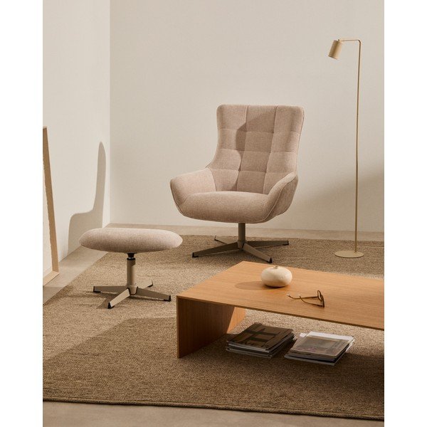 Bēšs kāju soliņš no šenila auduma Teryl – Kave Home-image-1