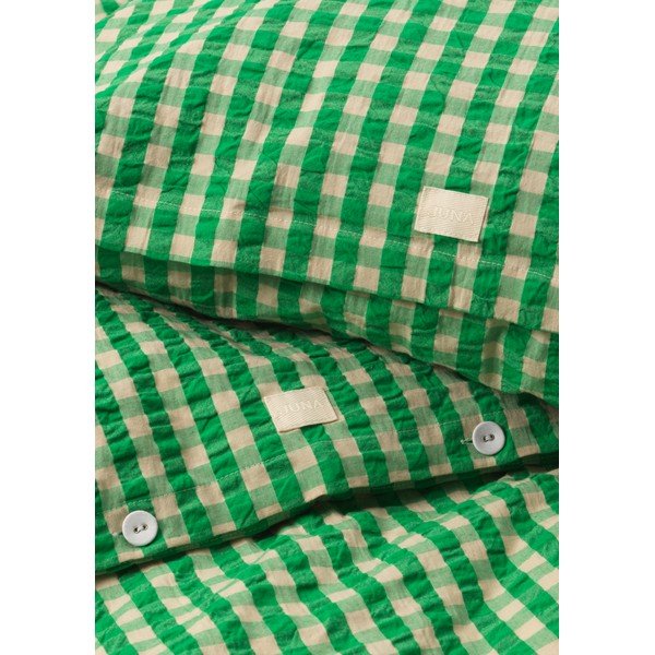 Zaļa/bēša vienvietīga/īpaši gara gultas veļa no krepa auduma 140x220 cm Bæk&Bølge – JUNA-image-3