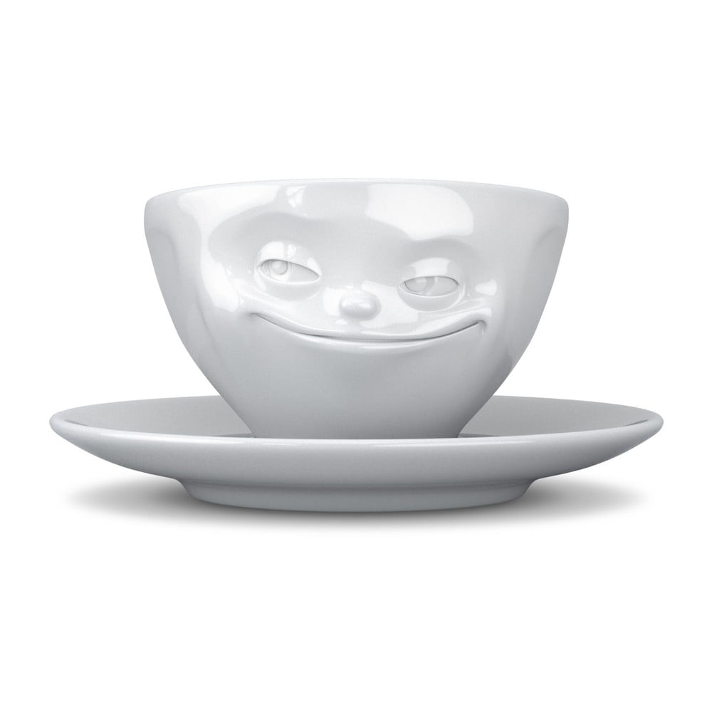Balta porcelāna kafijas tase ar smaidīgu seju 58products, tilpums 200 ml