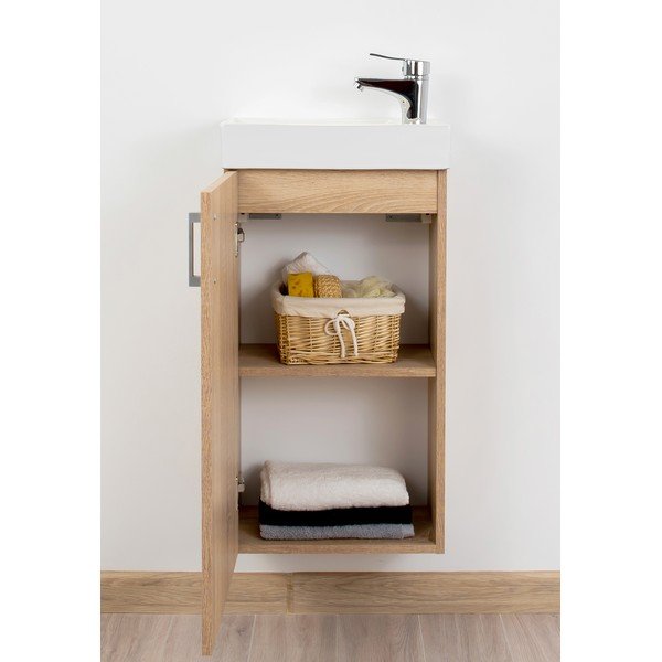 Dabīga toņa zems/piekarams ozolkoka imitācijas skapītis ar izlietni un bez jaucējkrāna 40x79 cm Oia – STOLKAR-image-3