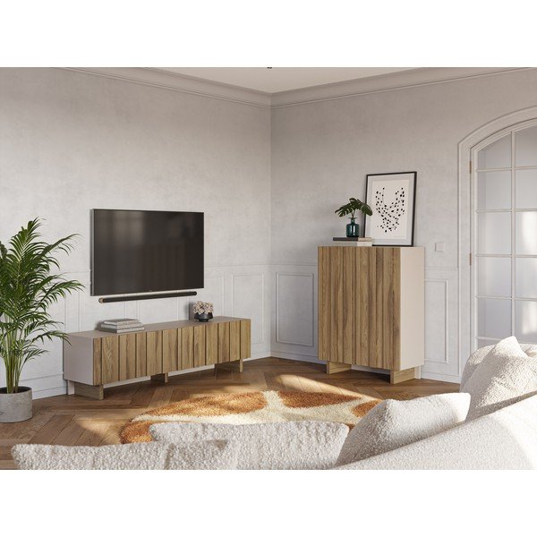 Krēmkrāsas/dabīga toņa priedes masīvkoka skapītis 90x120x43 cm Marlo – Marckeric-image-4