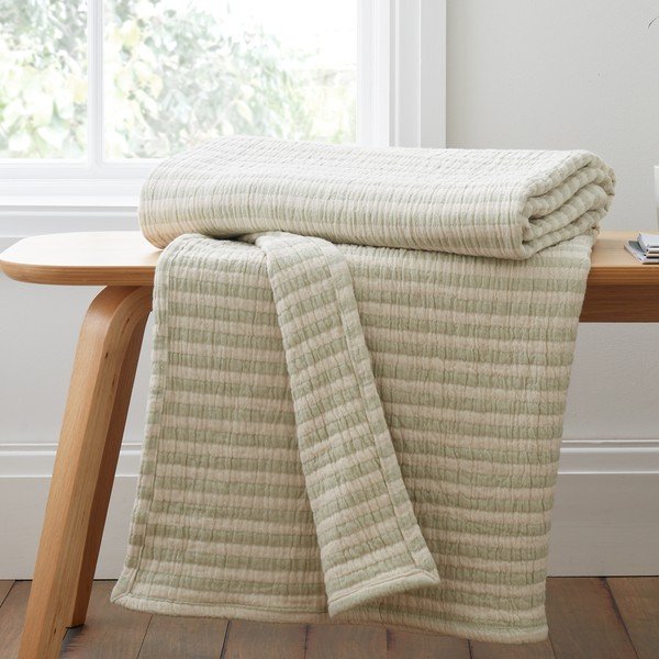 Zaļš kokvilnas pleds 150x200 cm Cotton Muslin Stripe – Bianca-image-2
