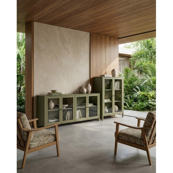 Zaļa priedes masīvkoka vitrīna 186x80x40 cm Alessandra – Marckeric-image-4