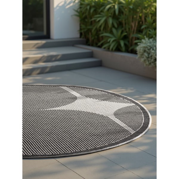 Melnbalts apaļš iekštelpu un āra paklājs ø 160 cm Duet Bowen – NORTHRUGS-image-4