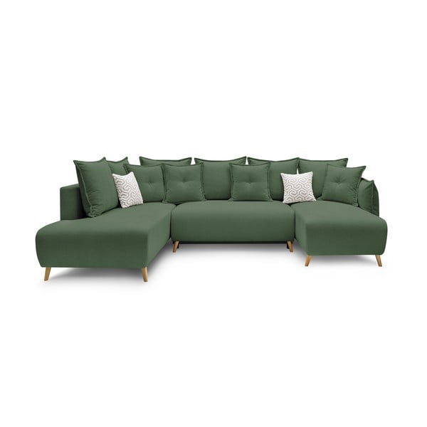 Zaļš salokāms stūra dīvāns (ar kreiso stūri/"U" veida) Nessa – Bobochic Paris