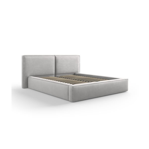 Gaiši pelēka polsterēta divvietīga gulta ar veļas kasti un režģi 160x200 cm Arendal – Cosmopolitan Design