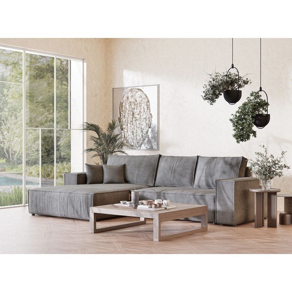 Pelēks salokāms stūra dīvāns no šenila auduma ar uzglabāšanas vietu (ar kreiso stūri/ar zvilni) Maze – Maison de Rêve-image-1