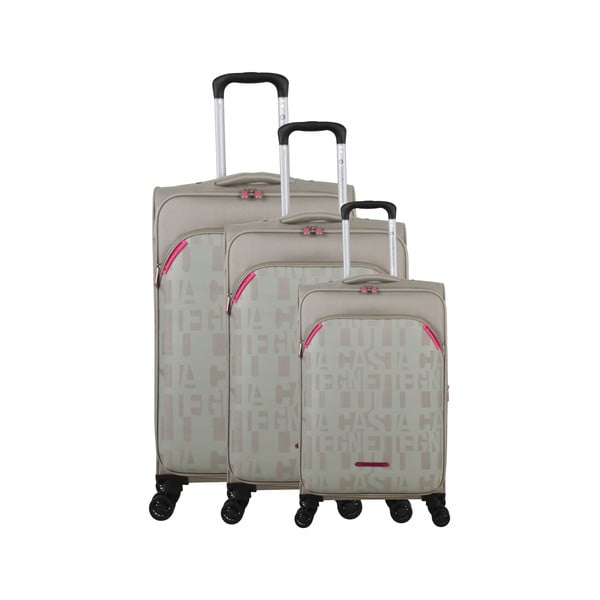 3 bēšas krāsas bagāžas somu komplekts uz 4 riteņiem Lulucastagnette Bellatrice