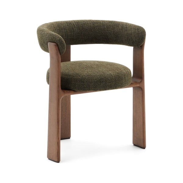 Haki/brūns oša masīvkoka ēdamistabas krēsls ar roku balstiem Granite – Kave Home