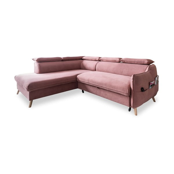 Gaiši rozā samta salokāms stūra dīvāns (ar kreiso stūri) Sweet Harmony – Miuform