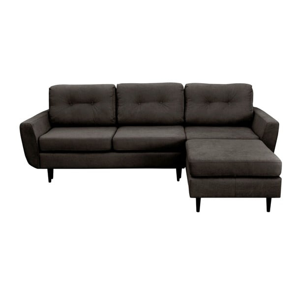 Tumši pelēks trīsvietīgs izlaižams stūra dīvāns ar melnām kājām Mazzini Sofas Hortensia, labais stūris
