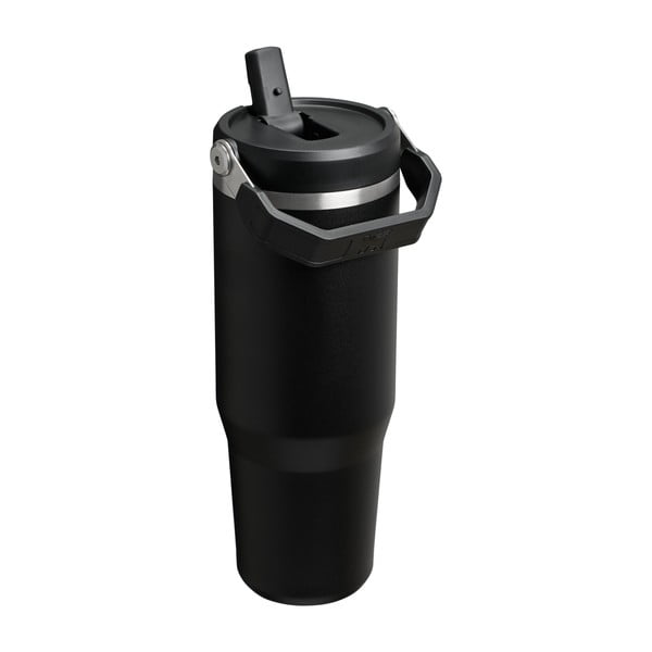 Melns nerūsējošā tērauda termoss 890 ml IceFlow™ Flip Straw 2.0 Tumbler Black – Stanley-image-1