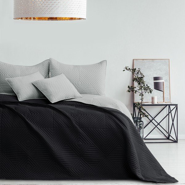 Melns/gaiši pelēks mikrošķiedras stepēts gultas pārklājs 240x260 cm Softa – Restilo-image-4