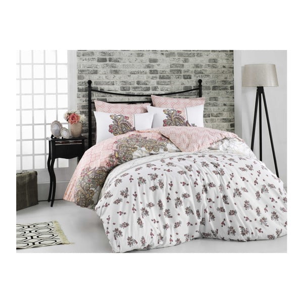 Ranforce kokvilnas gultasveļa ar palagu divguļamai gultai Emiliana Pink, 200 x 220 cm