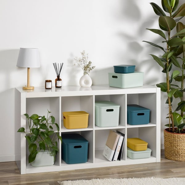 Gaiši zaļa plastmasas uzglabāšanas kaste ar vāku 24x18x8 cm – Homéa-image-1