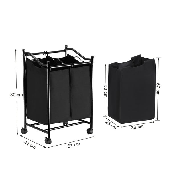 Melns grozs ar riteņiem un 2 veļas nodalījumiem Songmics-image-2