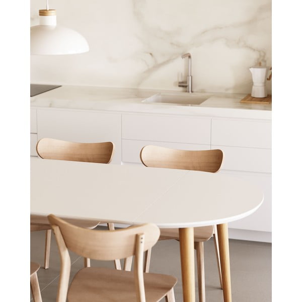 Balts apaļš izvelkams ēdamgalds ar baltu galda virsmu ø 90 cm Oqui – Kave Home-image-3