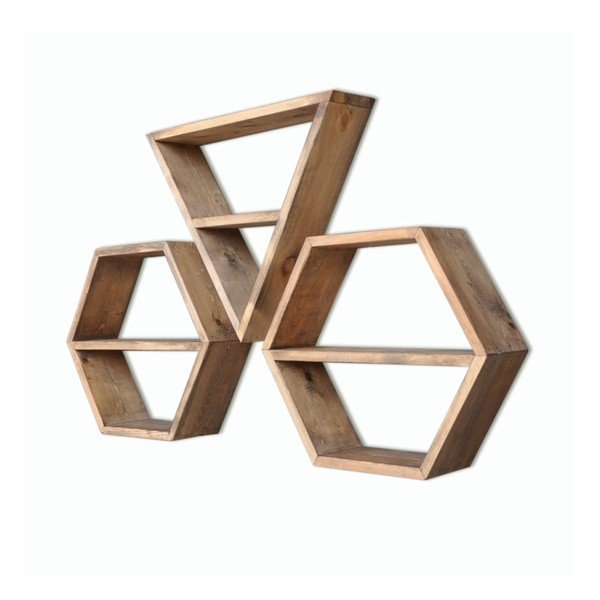 3 koka sienas plauktu komplekts Hexa-image-2