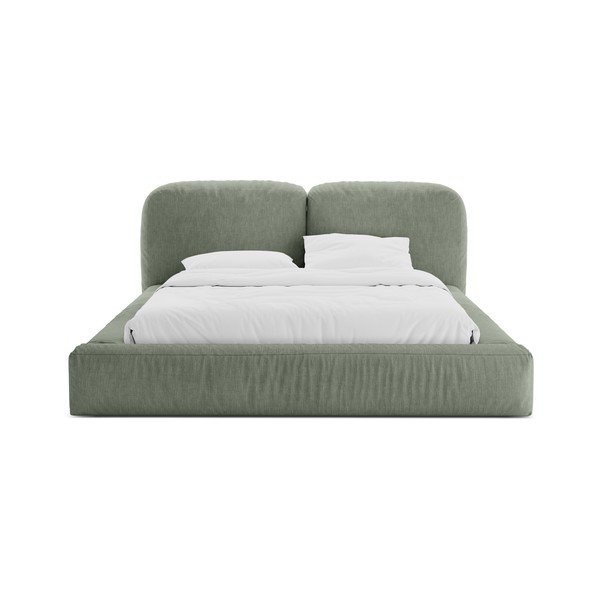 Zaļa polsterēta divvietīga gulta ar veļas kasti un redelēm 160x200 cm Martina – Micadoni -image-4