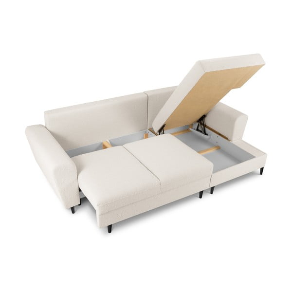 Bēšs salokāms stūra dīvāns ar uzglabāšanas vietu no buklē auduma (ar labo stūri/ar zvilni) Kyoto – Cosmopolitan Design-image-3