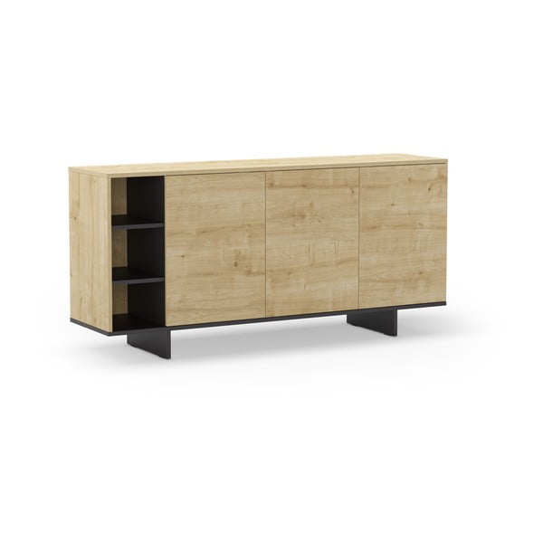 Dabīga toņa zema kumode ar ozolkoka imitāciju 170x80 cm Cequoia – Marckeric-image-2