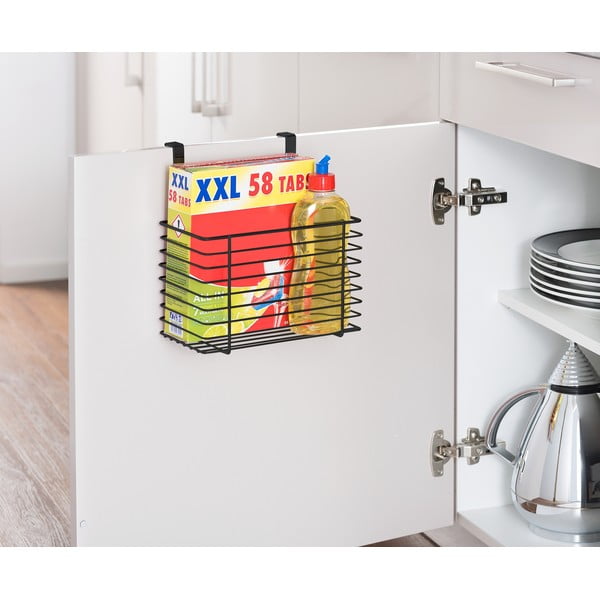 Melns piekaramais metāla grozs virtuves durvīm Wenko Slim, augstums 25 cm-image-3