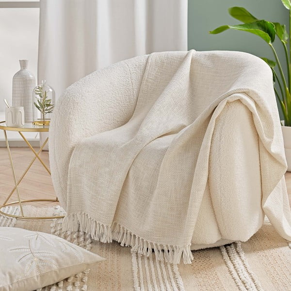 Krēmkrāsas pleds no kokvilnas maisījuma 125x150 cm Ziggy – douceur d'intérieur-image-2