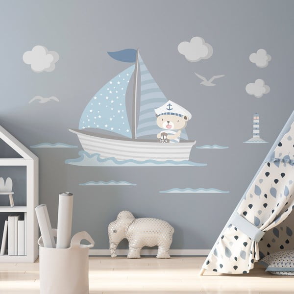 Zilas bērnu sienas uzlīmes Ambiance Captain Teddy-image-4