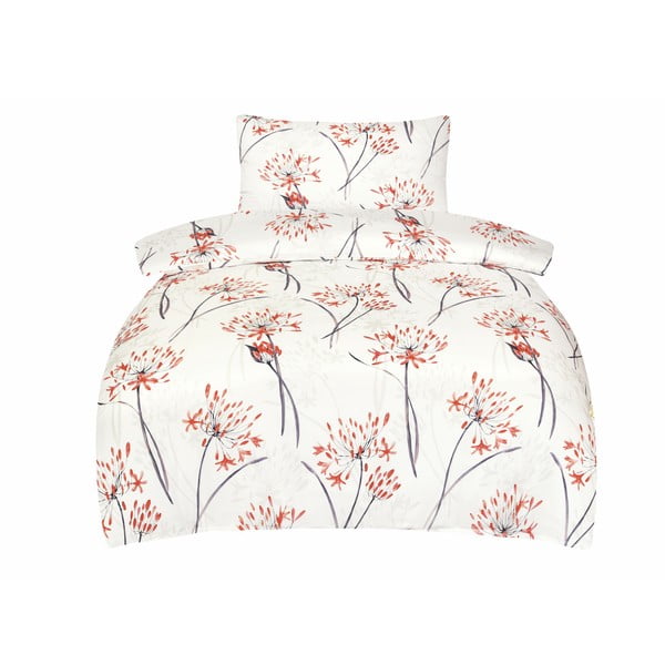 Balta/oranža vienguļamā gultas veļa no kokvilnas satīna 140x200 cm Adeline – My House