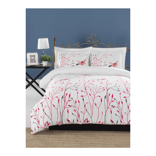 Divvietīga gultas pārklājs ar gultas veļu no ranforce kokvilnas Mijolnir Fidella Pink, 160 x 220 cm