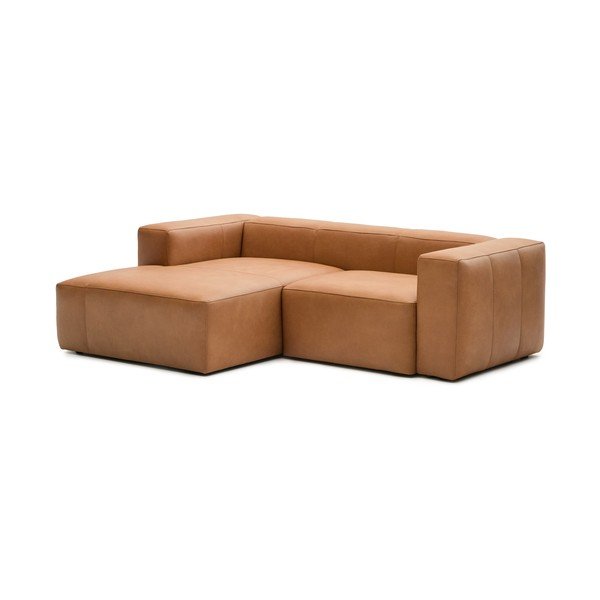 Brūns ādas stūra dīvāns (ar kreiso stūri/ar zvilni) Blok – Kave Home-image-2