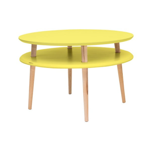 Dzeltens kafijas galdiņš ar dabīgām kājām Ragaba UFO, Ø 70 cm