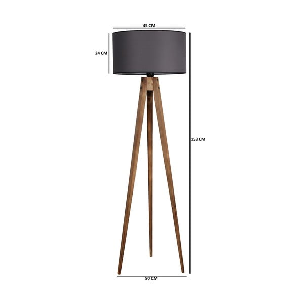 Melna/brūna stāvlampa ar auduma abažūru (augstums 153 cm) Tripod – Opviq lights-image-2