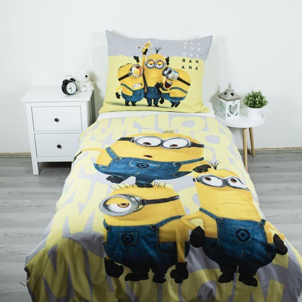 Dzeltena/pelēka vienguļamā kokvilnas bērnu gultas veļa 140x200 cm Mimoni All for One – Jerry Fabrics-image-1