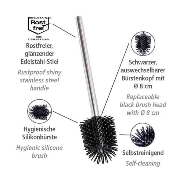 Spīdīgas sudraba krāsas nerūsējošā tērauda rezerves tualetes birste Ø 8 cm – Wenko-image-3