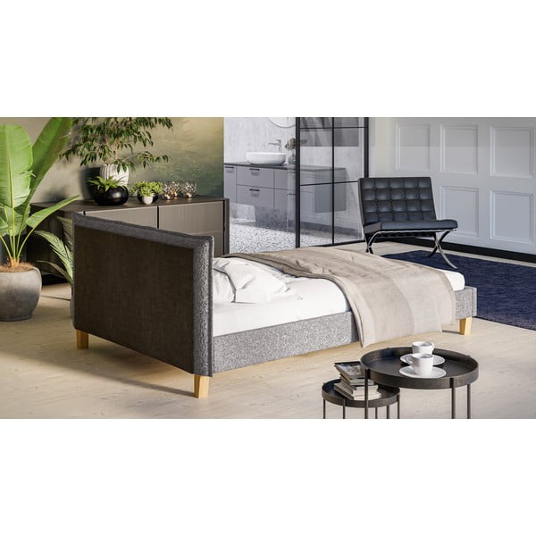 Pelēka mīksta divvietīga gulta ar režģi 140x200 cm Tina – Ropez-image-3