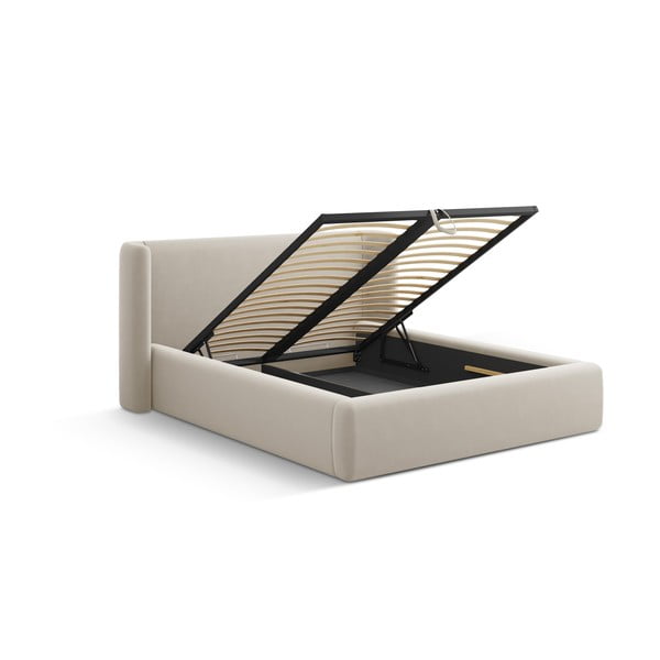 Bēša polsterēta divvietīga gulta ar veļas kasti ar redelēm 180x200 cm Jason – Windsor & Co Sofas-image-3